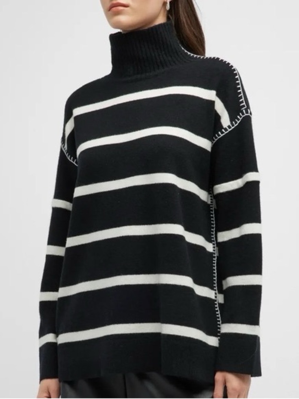 Alice + Olivia Bobbie Striped Contrast-Stitch Sweater